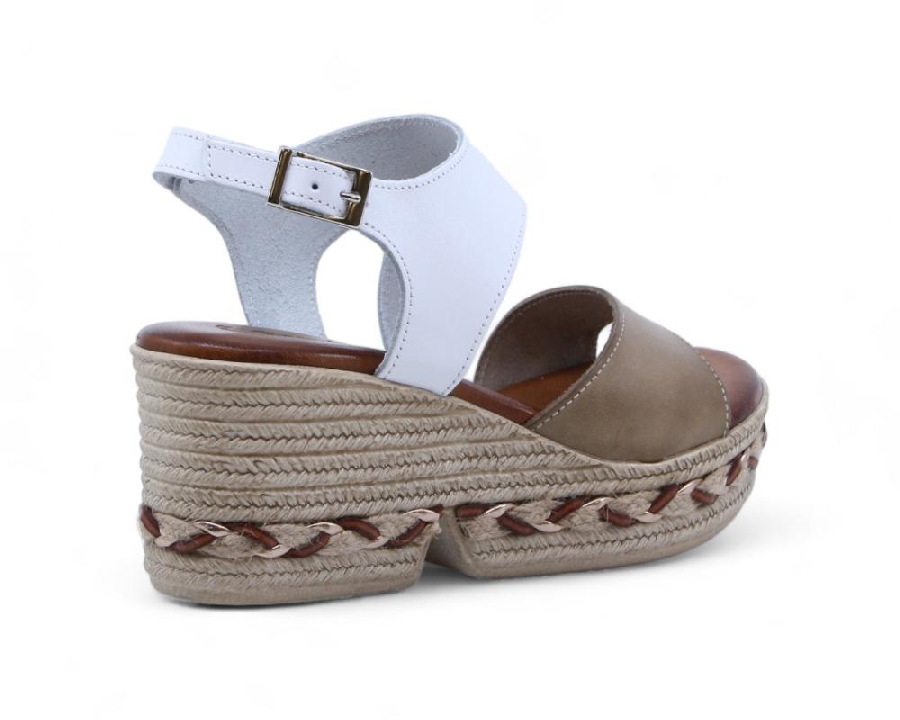Raquel Perez Sandalia Cuña Génova 02 Blanco Cuero Mujer