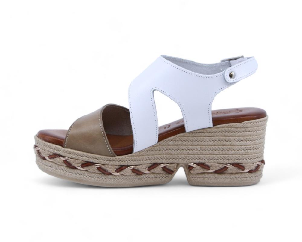 Raquel Perez Sandalia Cuña Génova 02 Blanco Cuero Mujer