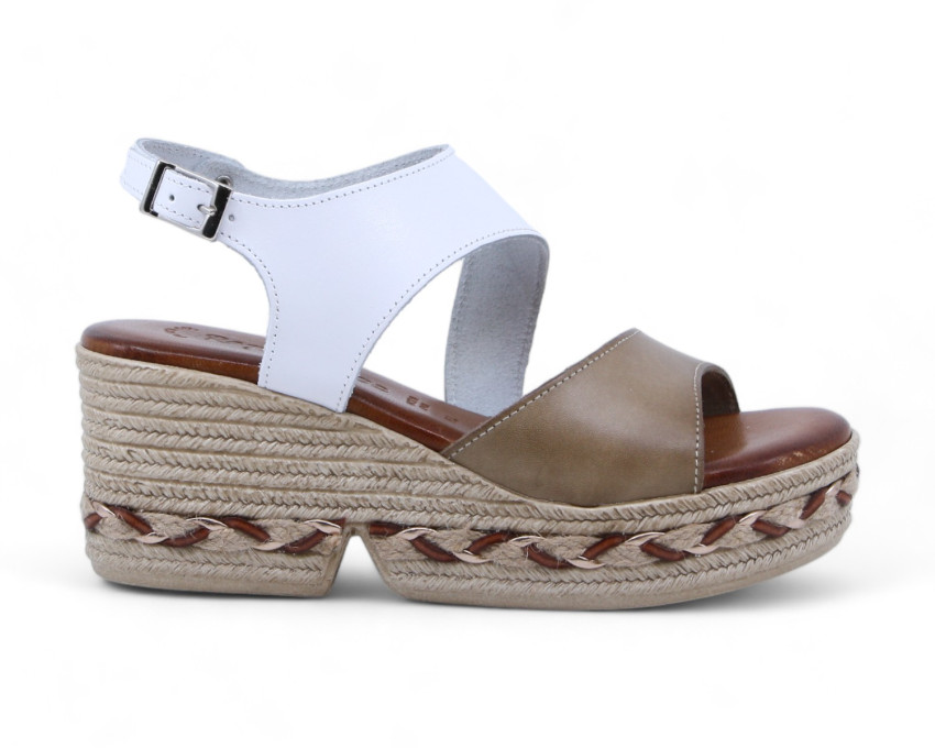 raquel perez Sandalia Cuña Génova 02 Blanco Cuero Mujer