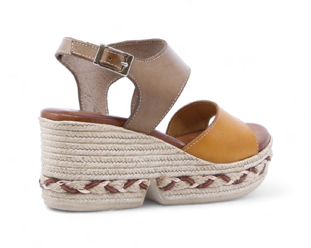 Raquel Perez Sandalia Cuña Génova 02 Mostaza Tostado Mujer