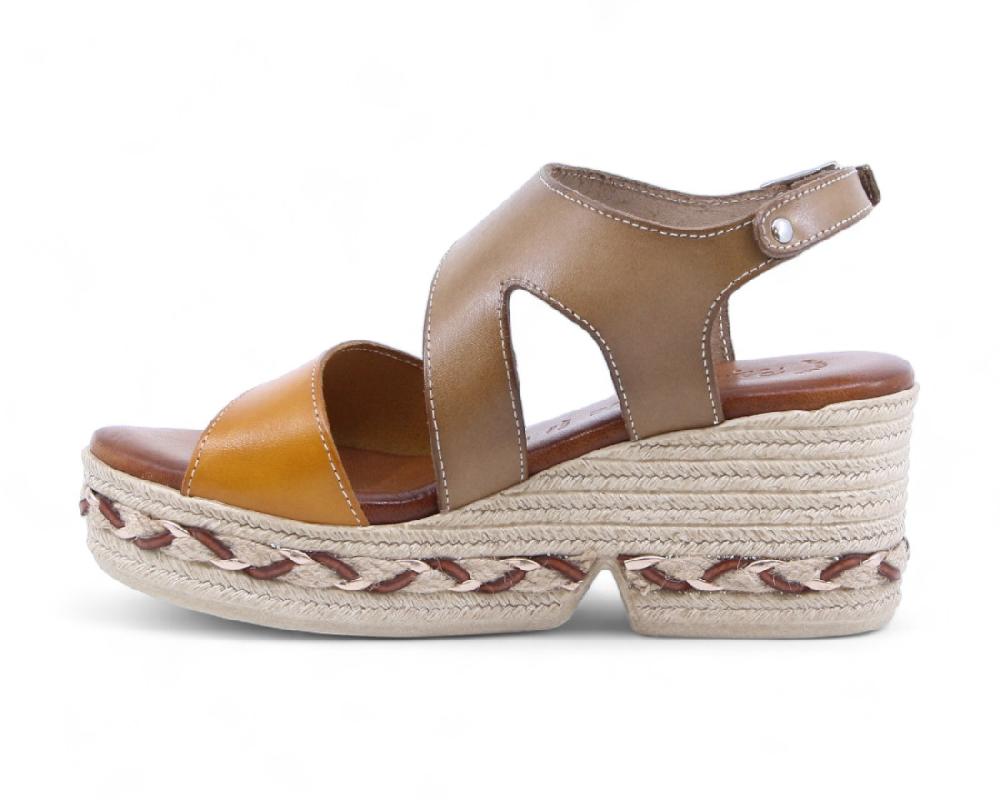 Raquel Perez Sandalia Cuña Génova 02 Mostaza Tostado Mujer
