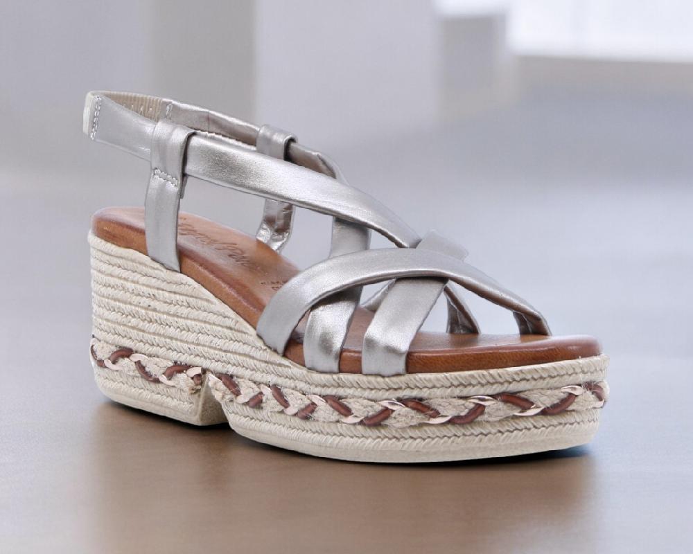 Raquel Perez Sandalia Cuña Globo 02 Arena Metalizado Mujer