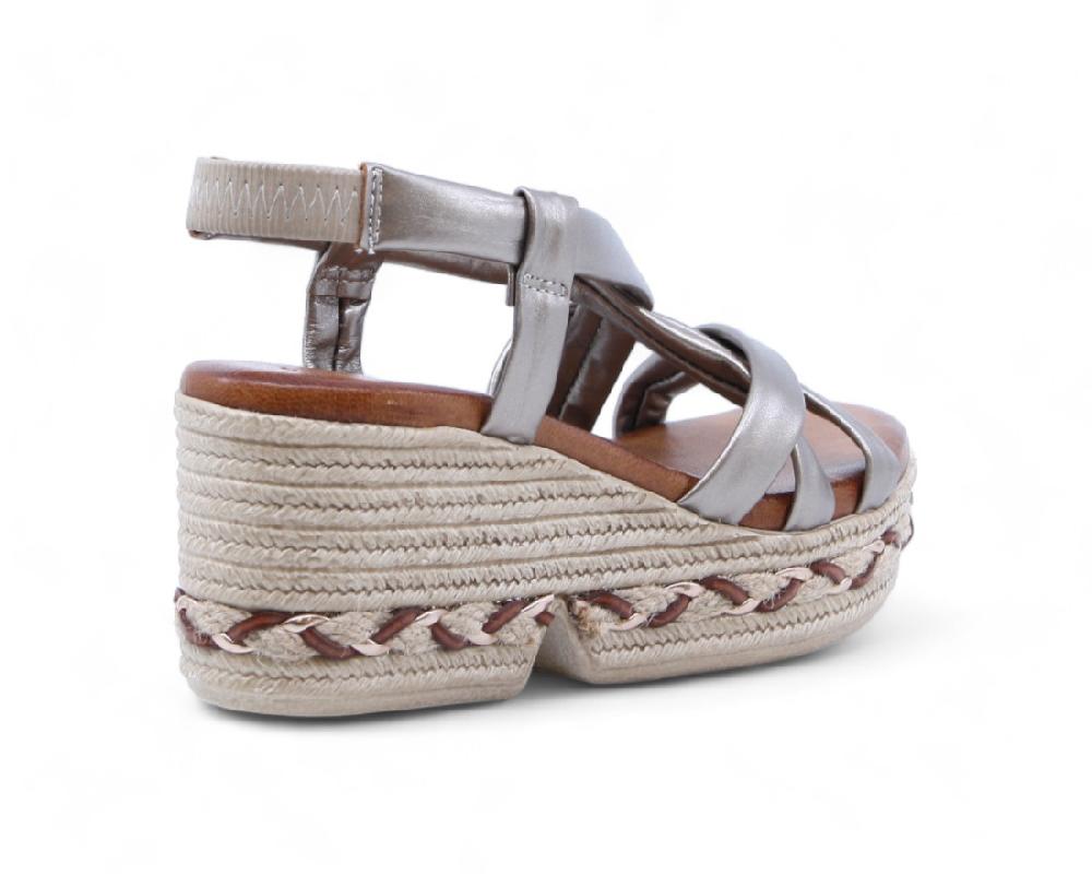 Raquel Perez Sandalia Cuña Globo 02 Arena Metalizado Mujer