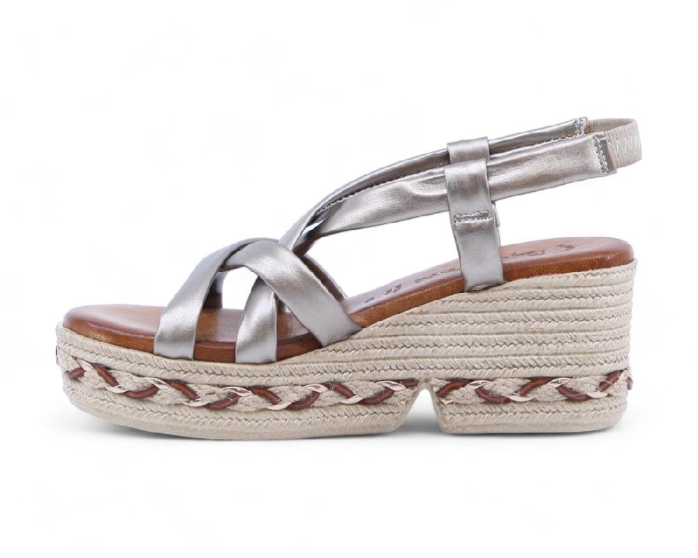 Raquel Perez Sandalia Cuña Globo 02 Arena Metalizado Mujer