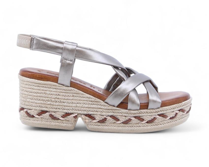 raquel perez Sandalia Cuña Globo 02 Arena Metalizado Mujer