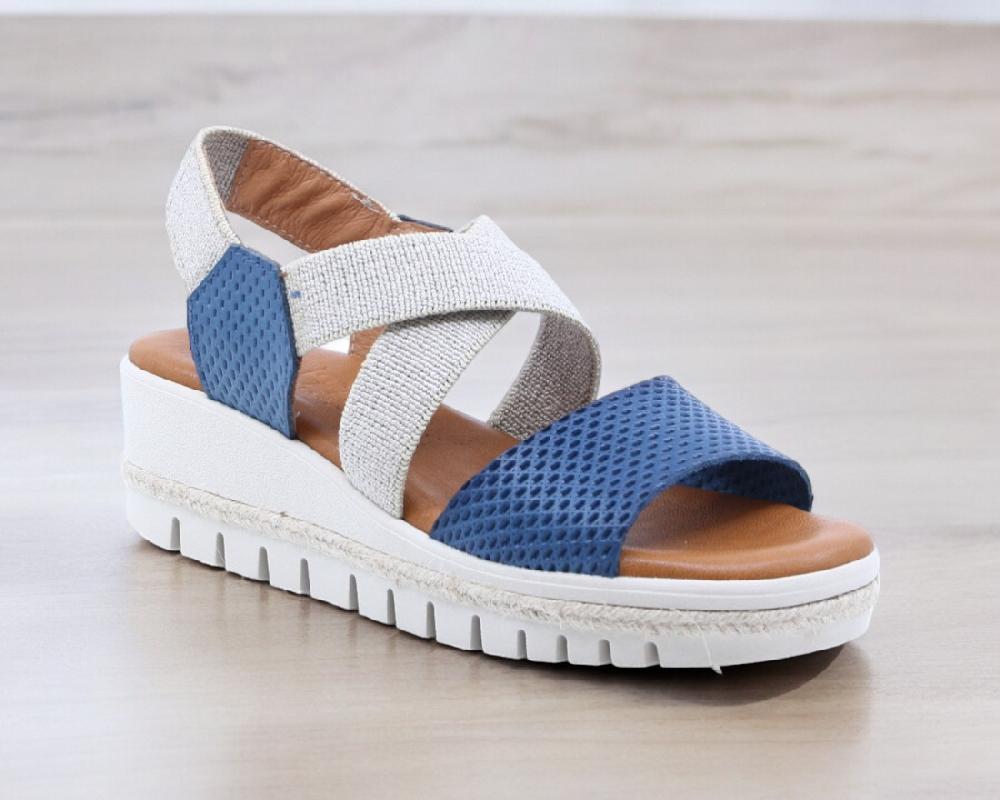 Raquel Perez Sandalia Cuña Imperia 05 Marino/ Beige Mujer