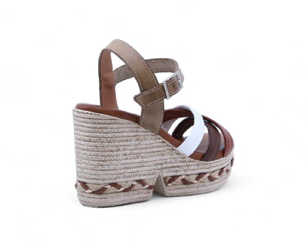 Raquel Perez Sandalia Cuña Minarete Cuero Nuez Blanco Mujer