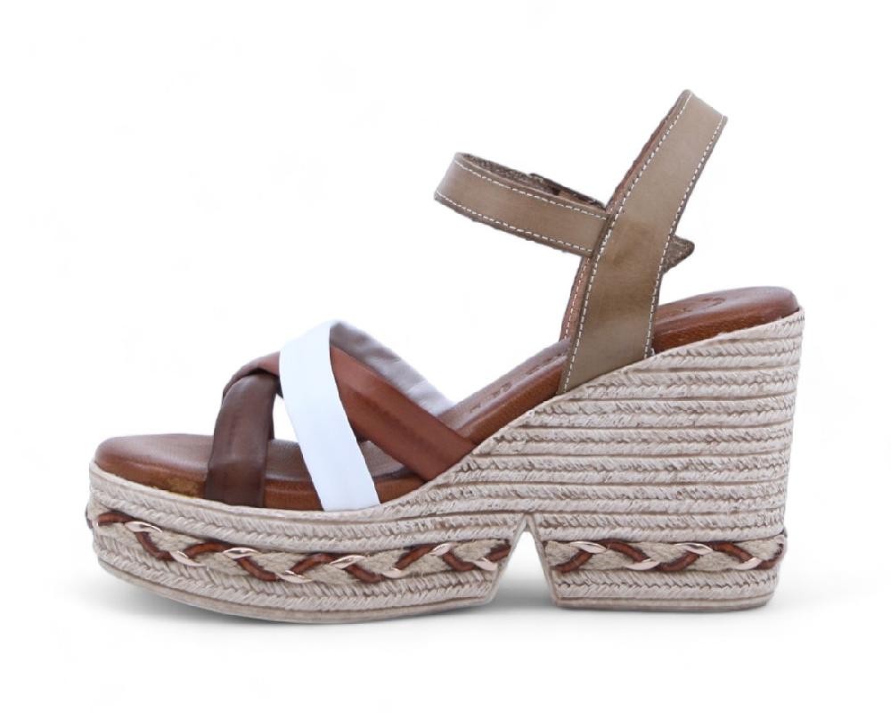 Raquel Perez Sandalia Cuña Minarete Cuero Nuez Blanco Mujer