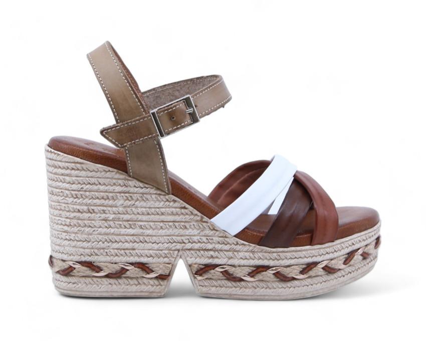 raquel perez Sandalia Cuña Minarete Cuero Nuez Blanco Mujer