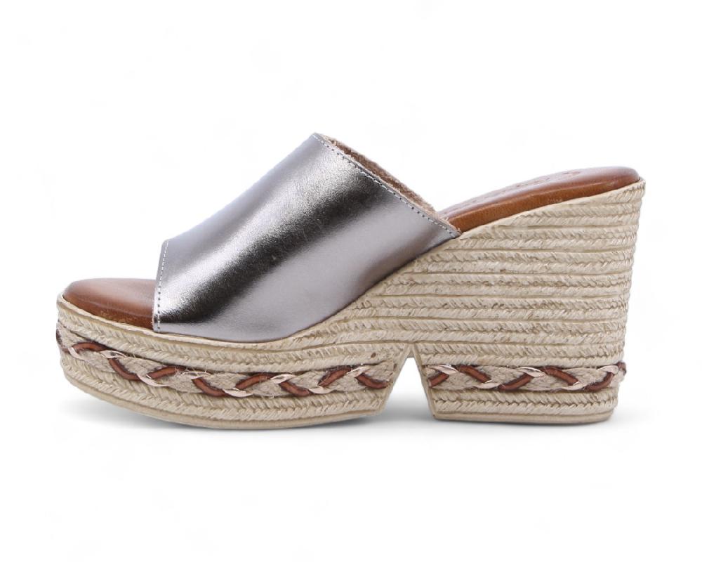 Raquel Perez Sandalia Cuña Misandei 02 Gris Metalizado Mujer