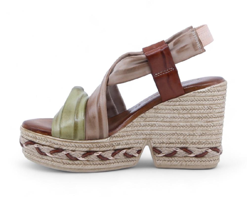 Raquel Perez Sandalia Cuña Mistela 02 Cuero Arena Mujer