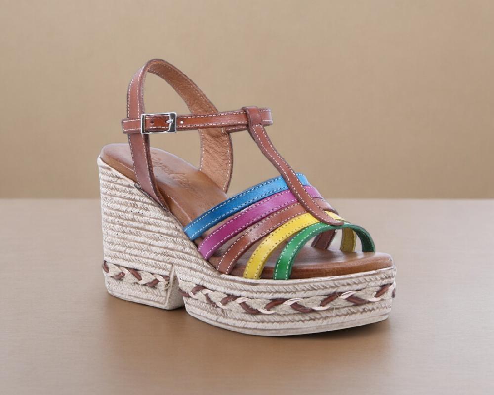 Raquel Perez Sandalia Cuña Mizuno 02 Cuero Multicolor Mujer