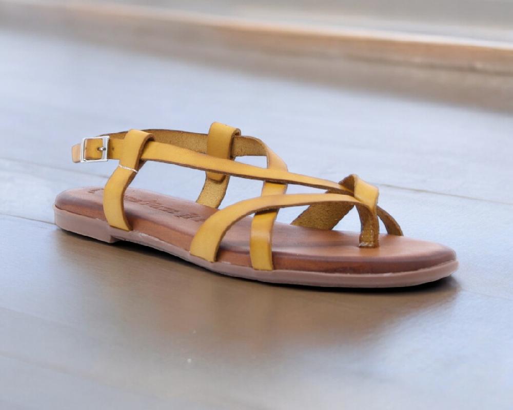 Raquel Perez Sandalia Dedo Plana Bach 02 Mostaza Mujer