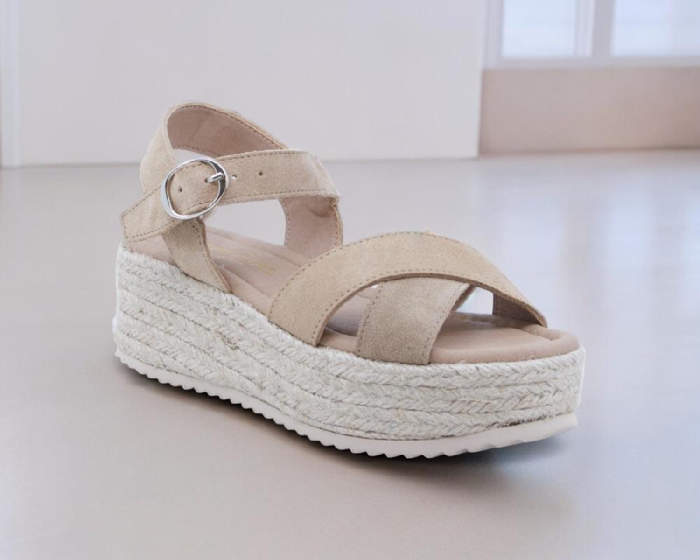 Raquel Perez Sandalia Esparto Golem 04 Ante Beige Mujer