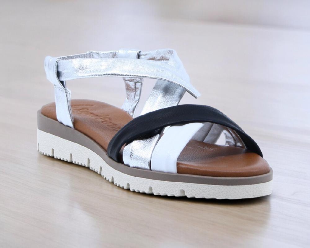 Raquel Perez Sandalia Finisterre Plata Blanco Negro Mujer