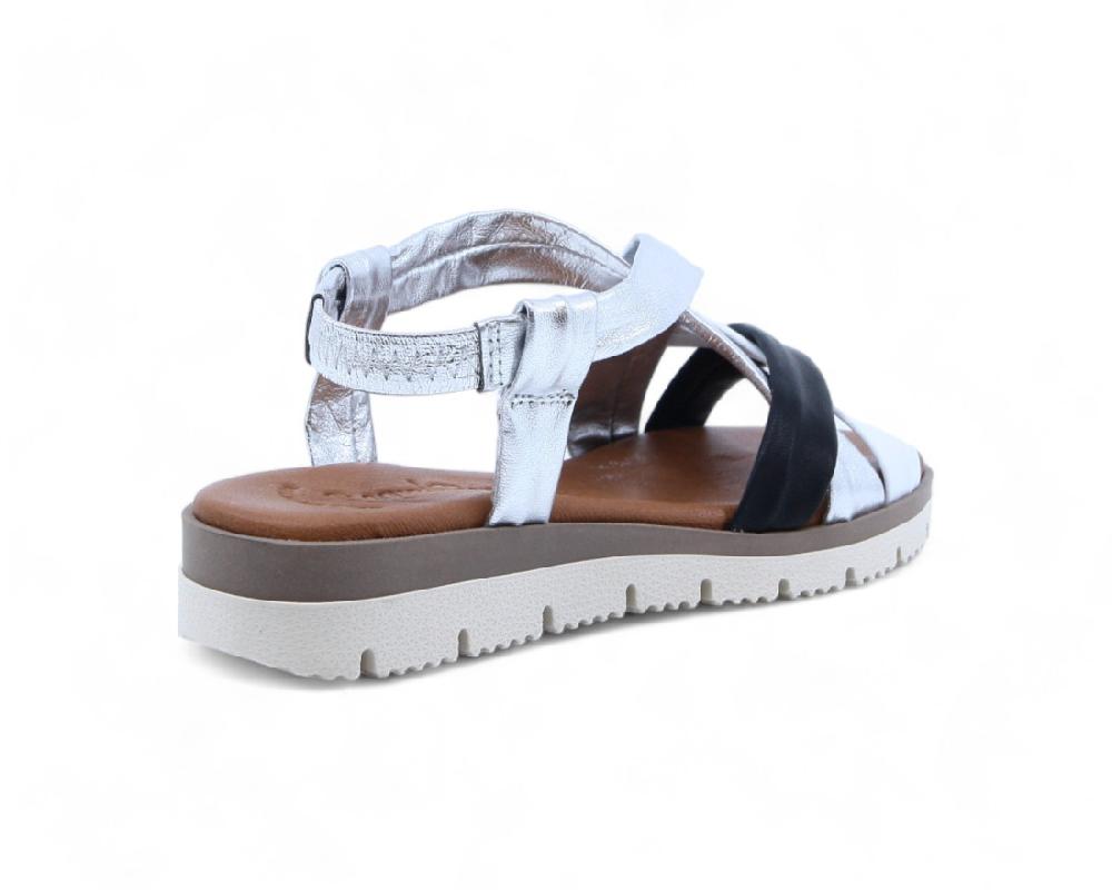 Raquel Perez Sandalia Finisterre Plata Blanco Negro Mujer