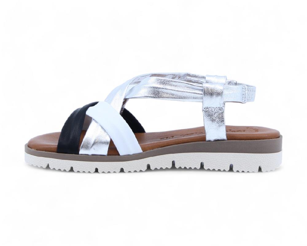 Raquel Perez Sandalia Finisterre Plata Blanco Negro Mujer