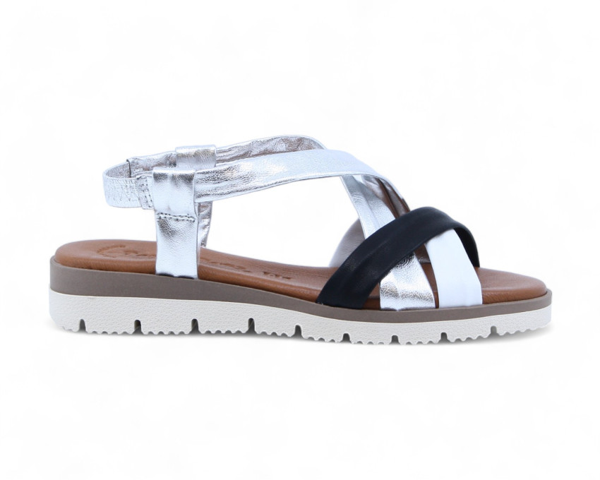 raquel perez Sandalia Finisterre Plata Blanco Negro Mujer