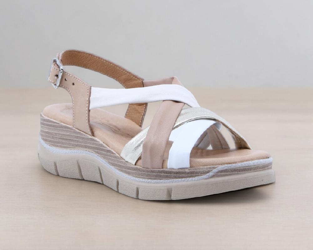 Raquel Perez Sandalia Hermione Platino Blanco Nata Beige Mujer