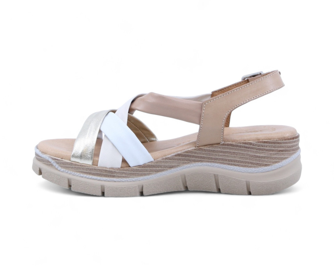 Raquel Perez Sandalia Hermione Platino Blanco Nata Beige Mujer