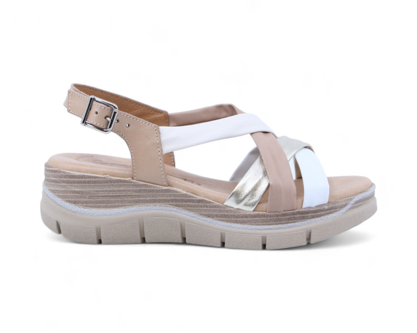 raquel perez Sandalia Hermione Platino Blanco Nata Beige Mujer