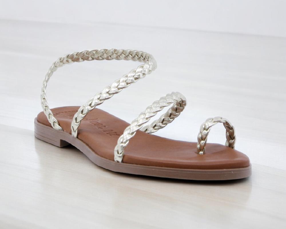 Raquel Perez Sandalia Plana Abbie 08 Platino Oro Mujer