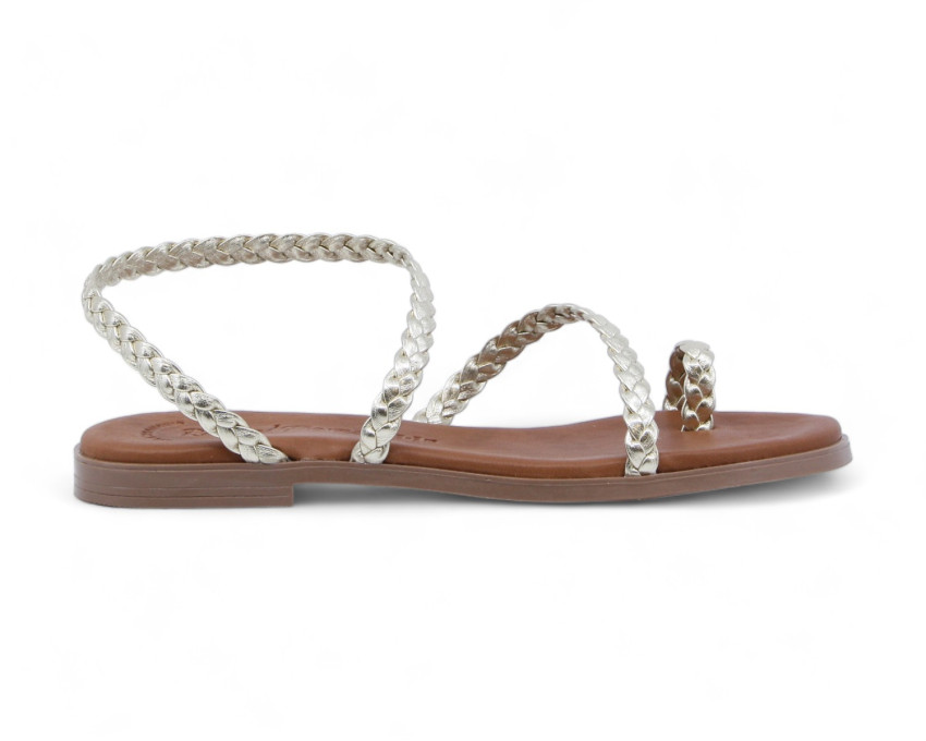 raquel perez Sandalia Plana Abbie 08 Platino Oro Mujer