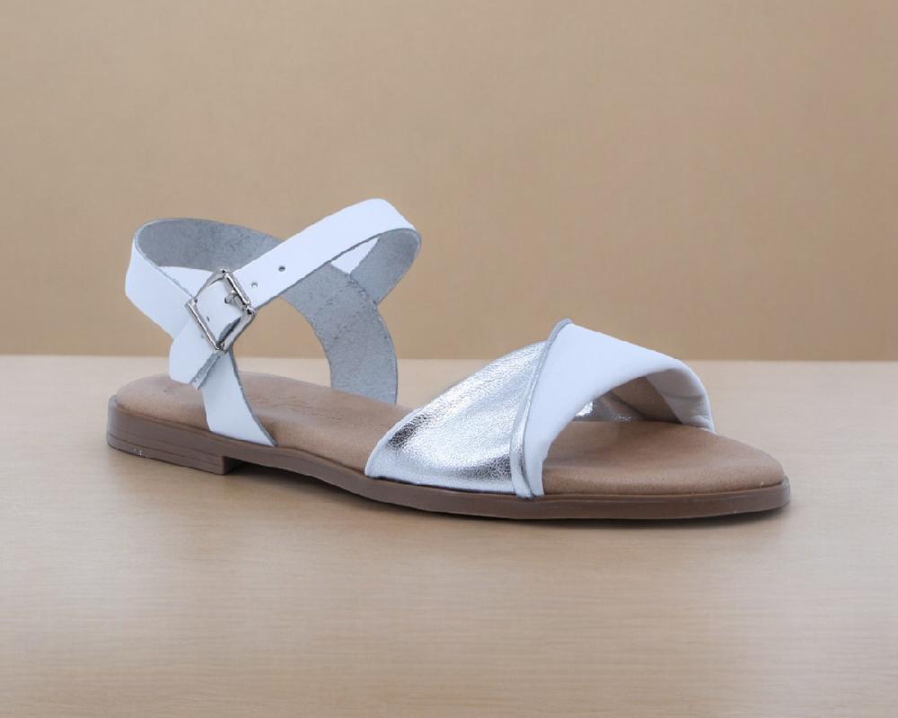 Raquel Perez Sandalia Plana Adriana 08 Blanco Plata Mujer