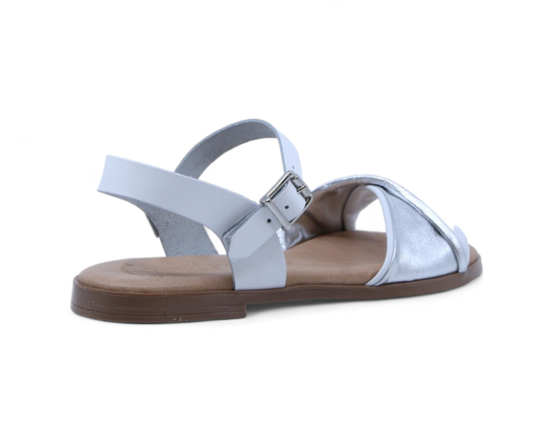 Raquel Perez Sandalia Plana Adriana 08 Blanco Plata Mujer