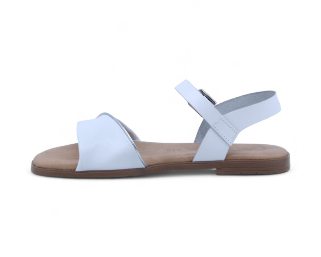 Raquel Perez Sandalia Plana Adriana 08 Blanco Plata Mujer