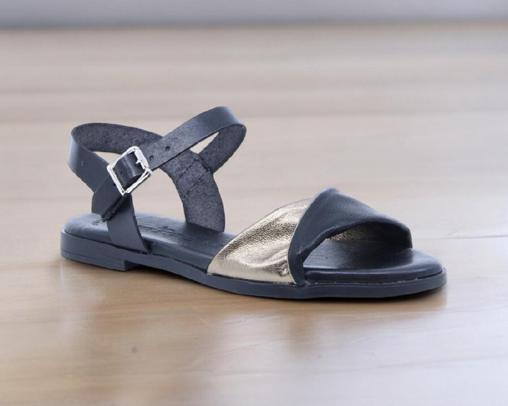 Raquel Perez Sandalia Plana Adriana 08 Negro Oro Mujer