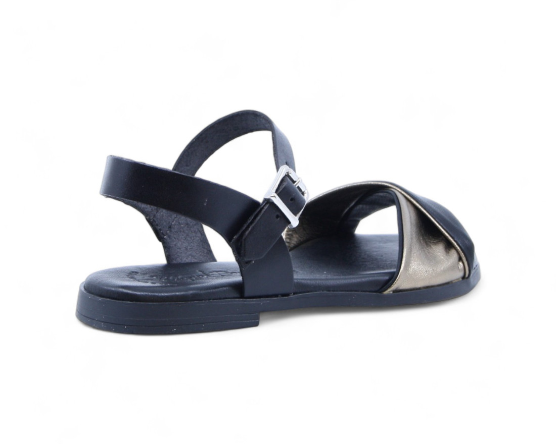 Raquel Perez Sandalia Plana Adriana 08 Negro Oro Mujer