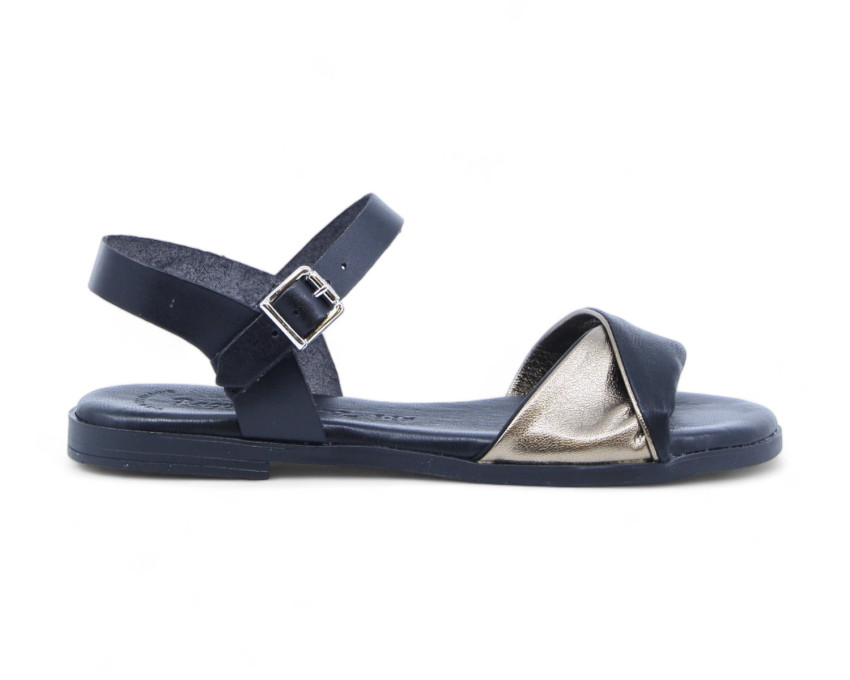 raquel perez Sandalia Plana Adriana 08 Negro Oro Mujer