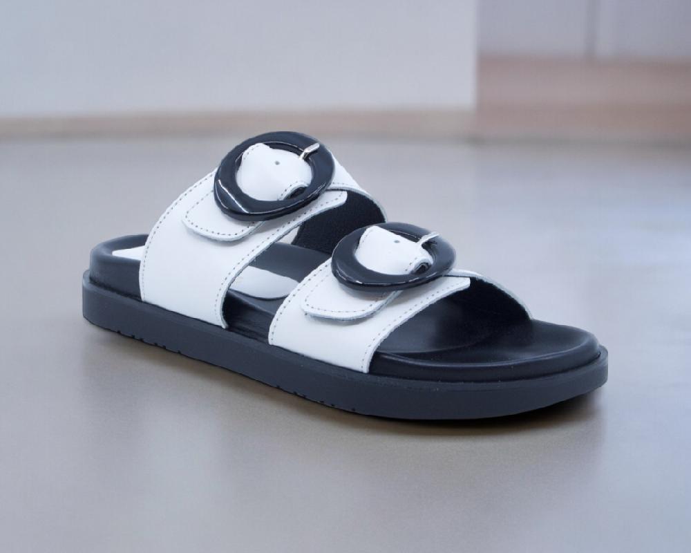 Raquel Perez Sandalia Plana Azucena 04 Blanco Negro Mujer