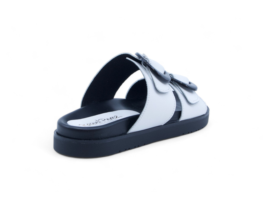 Raquel Perez Sandalia Plana Azucena 04 Blanco Negro Mujer