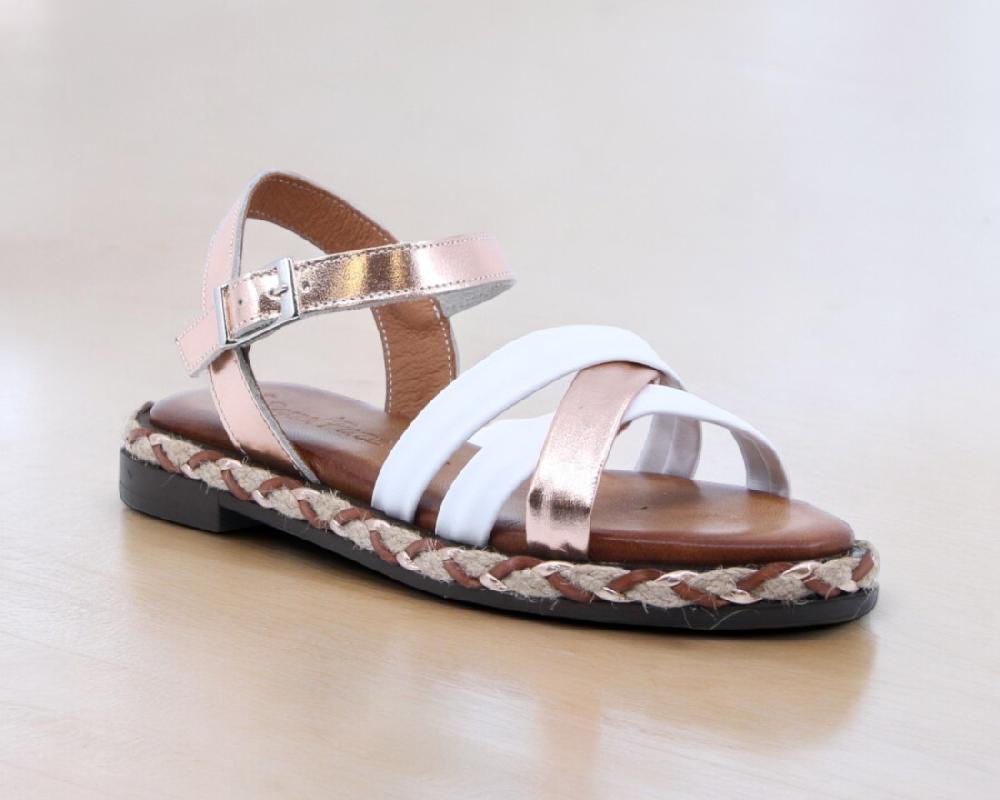 Raquel Perez Sandalia Plana Burbuja 02 Blanco Dorado Mujer