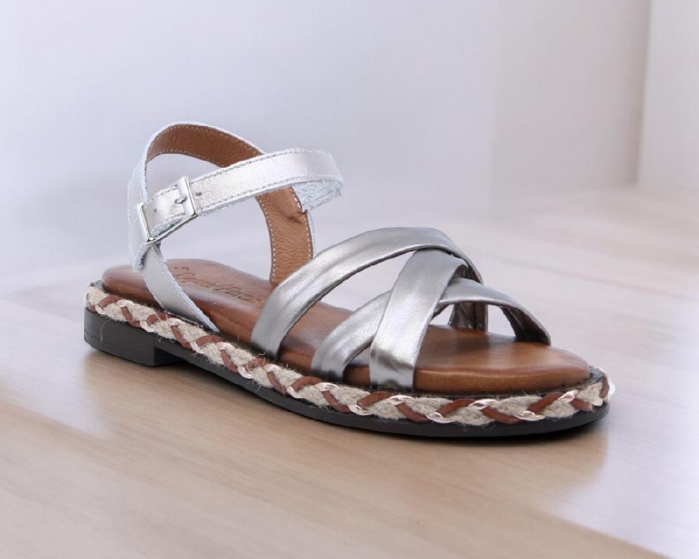 Raquel Perez Sandalia Plana Burbuja 02 Metalizado Arena Mujer