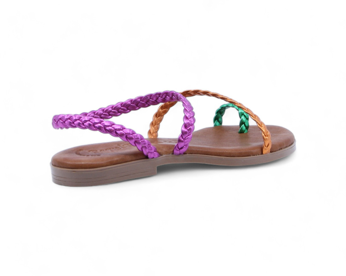 Raquel Perez Sandalia Plana Dedo Abbie 08 Verde Naranja Fuxia Mujer