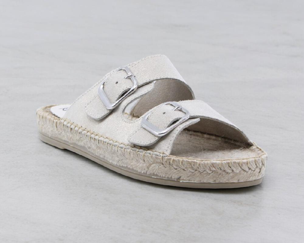 Raquel Perez Sandalia Plana Esparto Anillo Glitter Oro Mujer