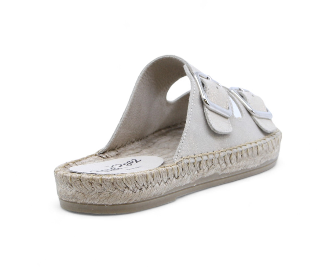 Raquel Perez Sandalia Plana Esparto Anillo Glitter Oro Mujer