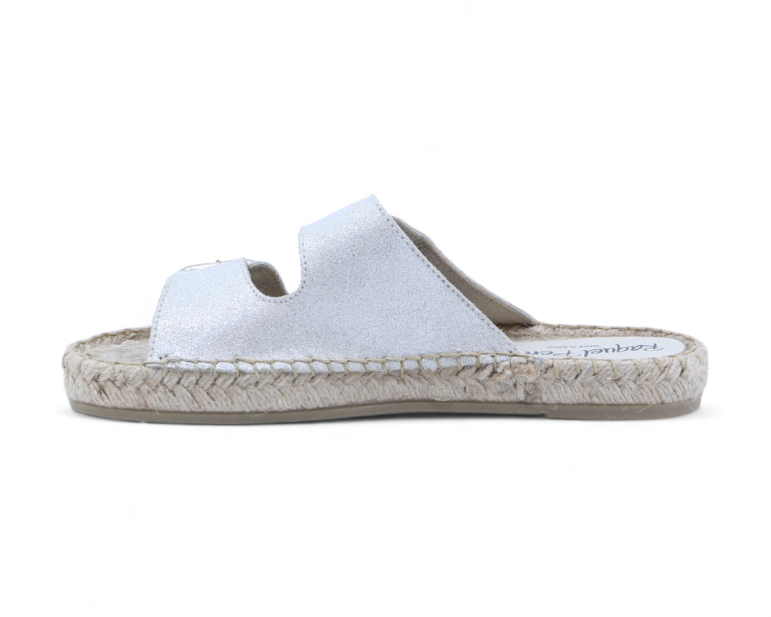 Raquel Perez Sandalia Plana Esparto Anillo Glitter Plata Mujer