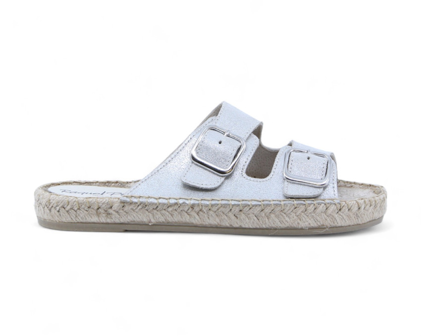 raquel perez Sandalia Plana Esparto Anillo Glitter Plata Mujer