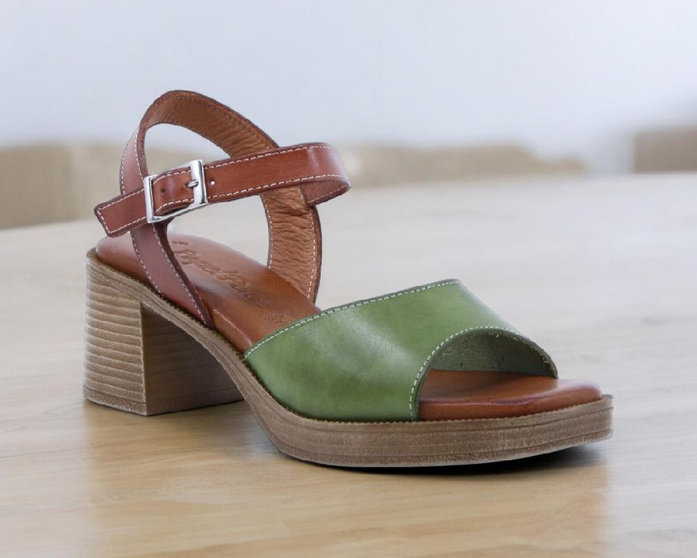 Raquel Perez Sandalia Tacón Pasatiempo Verde Pistacho Mujer