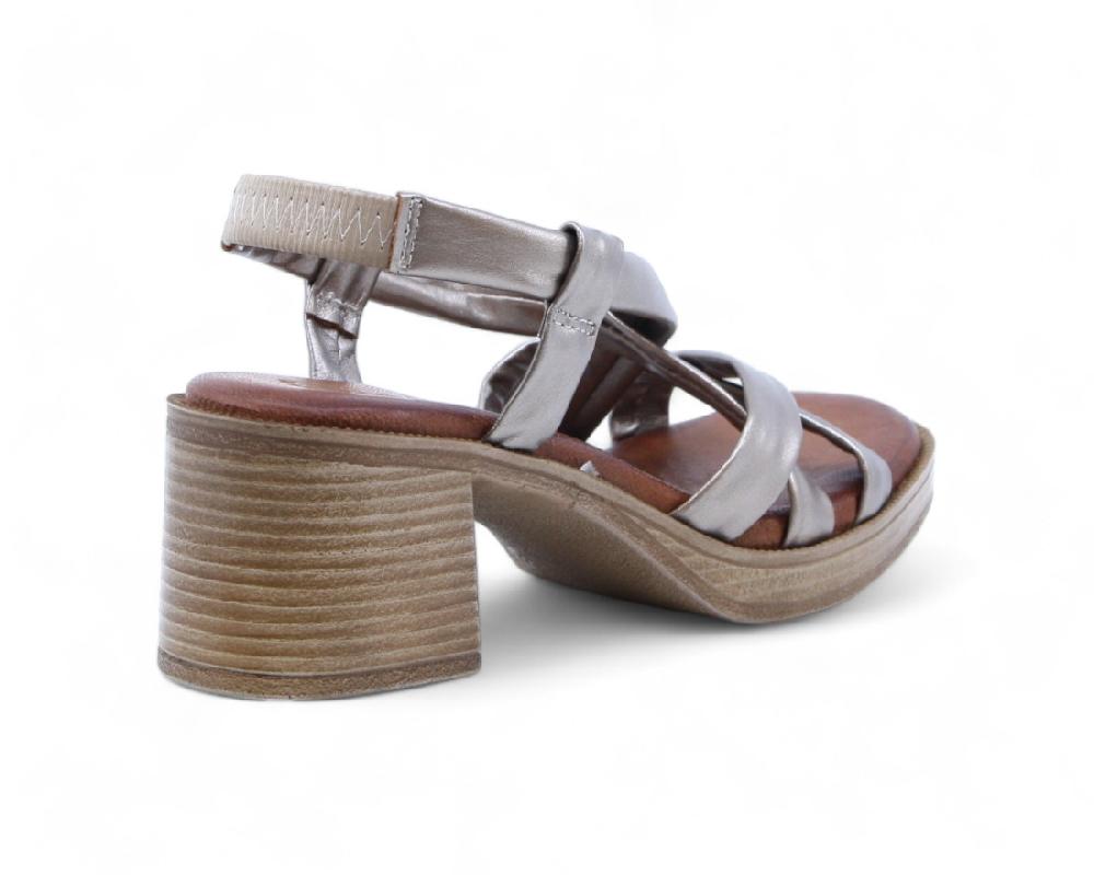 Raquel Perez Sandalia Tacón Pentagrama 02 Arena Metalizado Mujer