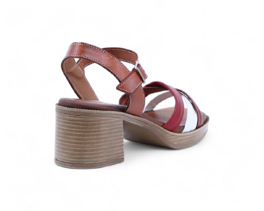 Raquel Perez Sandalia Tacón Pétalo 02 Cuero Blanco Rojo Mujer