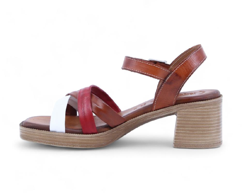 Raquel Perez Sandalia Tacón Pétalo 02 Cuero Blanco Rojo Mujer