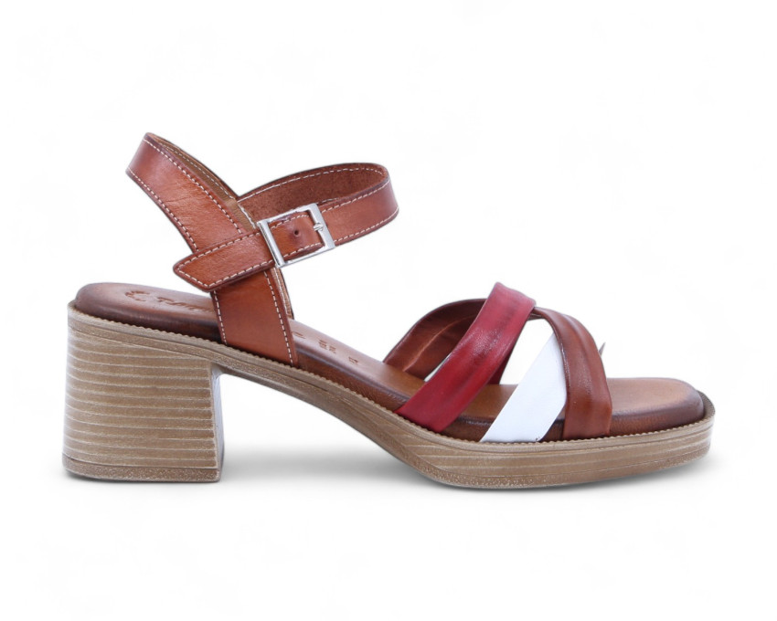 raquel perez Sandalia Tacón Pétalo 02 Cuero Blanco Rojo Mujer