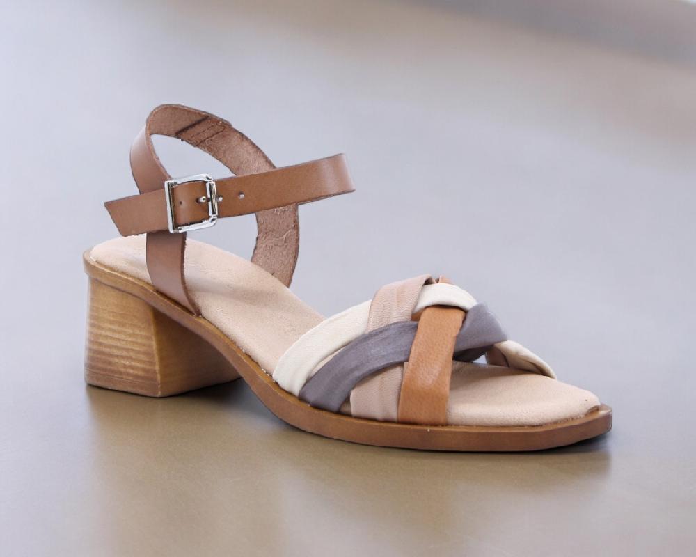 Raquel Perez Sandalia Tacón Reagan 08 Cuero Taupe Beige Mujer