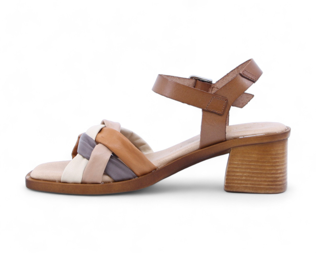 Raquel Perez Sandalia Tacón Reagan 08 Cuero Taupe Beige Mujer