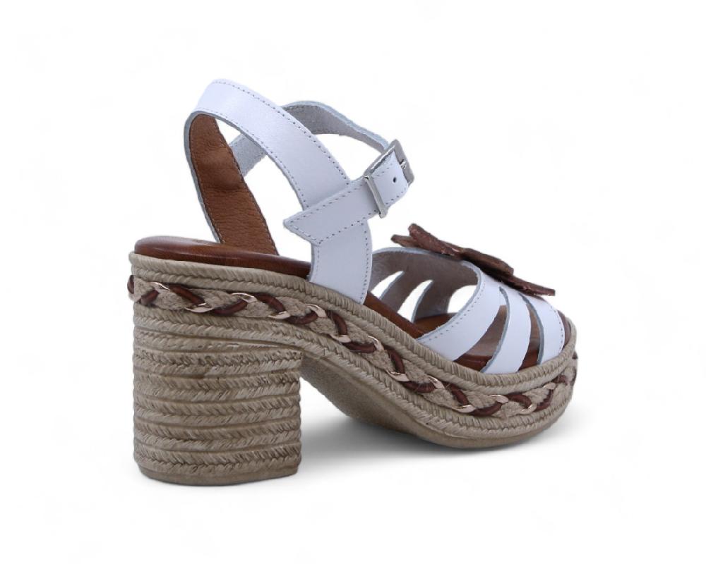 Raquel Perez Sandalia Tacón Rinascimento Blanco Arena Mujer